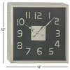 Contemporary Square Stainless Steel Wall Clock, Black, 12"