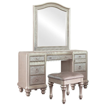 Pemberly Row Contemporary 3-piece Wood Vanity Set with Stool in Beige