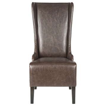 Safavieh Becall 20" Leather Dining Chair, Antique Brown, Espresso