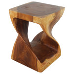 Kammika Import Export Co., Ltd (Thailand) - Haussmann Wood Twist End Table 15 x 15 x 20 inch High Cherry Oil - Need a unique functional one of a kind accent table that doubles as a stool or display stand? Place several together to create a unique coffee table