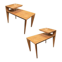 Blonde Mid Century Knife Leg Two-Tier Side Table Pair - Home Decor