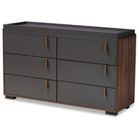 Rikke Two-Tone Gray and Walnut Wood 6-Drawer Dresser