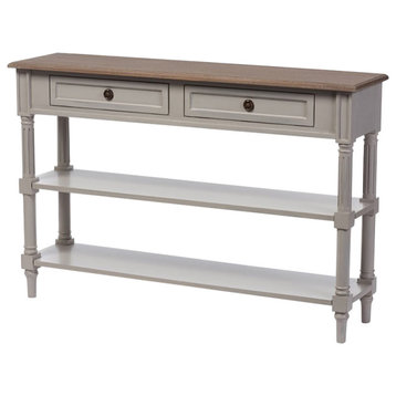 Edouard Distressed Two-Tone 2-Drawer Console Table, Gray and Light Brown