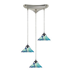 Refraction 3-Light Pendant, Polished Chrome And Caribbean Glass