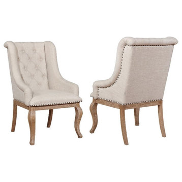Coaster Brockway Fabric Tufted Arm Chairs in Cream and Barley Brown