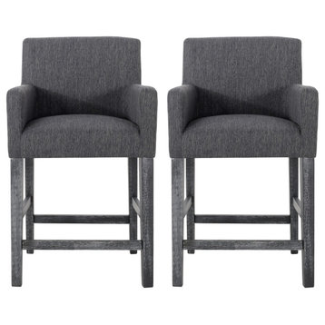 Chaparral Contemporary Fabric Upholstered Wood 26" Counter Stools, Set of 2, Charcoal/Gray