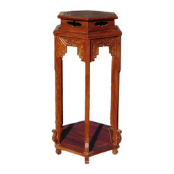 Chinese Huali Rosewood Hexagon Pedestal Plant Stand Table cs1221 - Home Decor