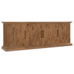Hooker Furniture - Big Sky Media Console - Bring home your dream of wide open spaces and a life lived in tandem with iconic landscapes with the Big Sky Media Console, crafted of authentic Pecky Hickory Veneers and finished in the warm and rustic Vintage Natural. Featuring a Solid-Wood edged top, the console has four doors with soft-close hinges and magnetic door catches with one self-closing drawer and one adjustable shelf behind the center pair of doors and two adjustable shelves behind each left and right door. Features a ventilated back panel, FC705 3-plug electrical outlet, and accommodates an 80-inch TV. Accented by dark brushed bronze bar pulls.