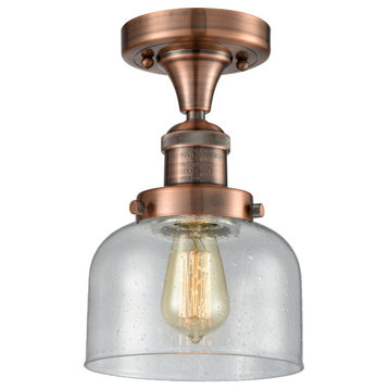 Large Bell LED Semi-Flush Mount, Antique Copper, Glass: Seedy
