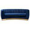 Baxton Studio Milena Upholstered Velvet and Wood Sofa in Royal Blue and Gold