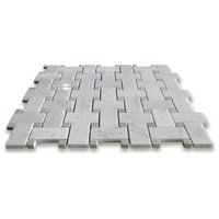 Carrara Venato Marble 1x2 Basketweave Mosaic Tile Gray Dots Polished, 1 sheet