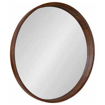Hutton Round Wood Wall Mirror, Walnut Brown 36 Diameter