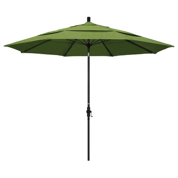 11' Matted Black Collar Tilt Lift Fiberglass Rib Aluminum Umbrella, Sunbrella, Spectrum Cilantro
