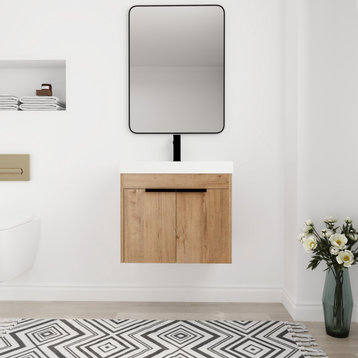 BNK Wall Mounted Bathroom Vanity with Resin Basin, Imitative Oak, 24"