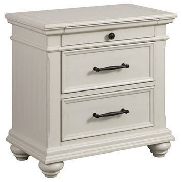 Bowery Hill Solid Wood 3-Drawer Nightstand with USB Ports in Off White