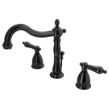Kingston Brass Widespread Bathroom Faucet w/Retail Pop-Up, Black Stainless Steel