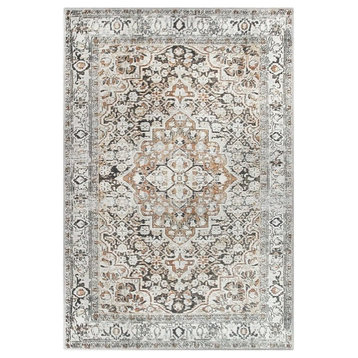 Classic Area Rug, Geometric Floral Pattern & Canvas Back, Mossy/Gold, 10' X 14'