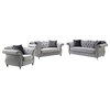 Coaster 3-Piece Contemporary Upholstery Button Tufted Velvet Sofa Set in Silver