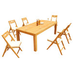 Teak Deals - 7-Piece Outdoor Teak Dining Set: 86" Rectangle Table, 6 Surf Folding Arm Chairs - Set includes: 86" Canberra Rectangle Fixed Dining Table and 6 Folding Arm Chairs.