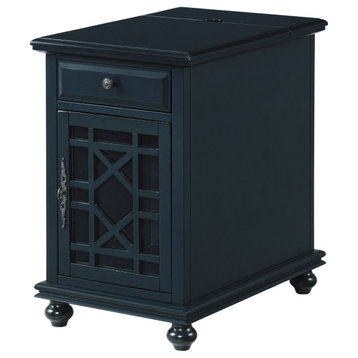 Chairside Table With 1 Drawer And 1 Trellis Door, Blue