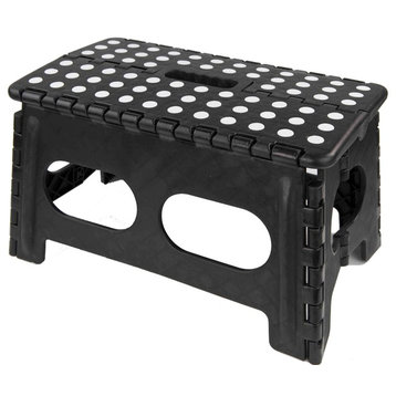Folding Stool, Non Slip Grip Dots and Carrying Handle, Black