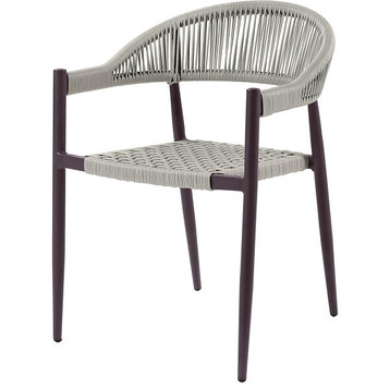 Patio Dining Chair, Aluminum Frame & Woven Wicker Seat, Dark Brown/Gray