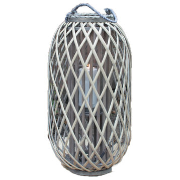 Grey Willow Lantern with Glass - Large