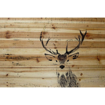 "Inquisitive Deer" Painting Print on Natural Pine Wood, 45"x30"