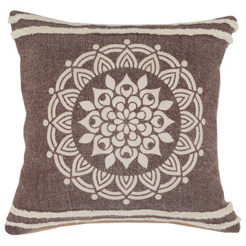 Floral Medallion Throw Pillow with Striped Border, 26" X 26'