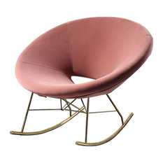 Pink Velvet Rocking Chair Round Egg Chair with Metal Legs in Gold