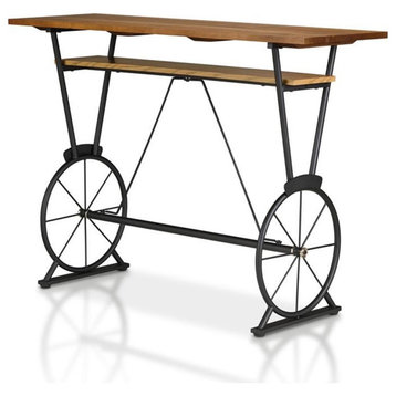 Furniture of America Cera Metal 1-Shelf Bar Table in Warm Oak