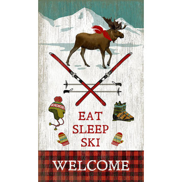 Eat Sleep Ski Vintage Wooden Sign, 15"x26"
