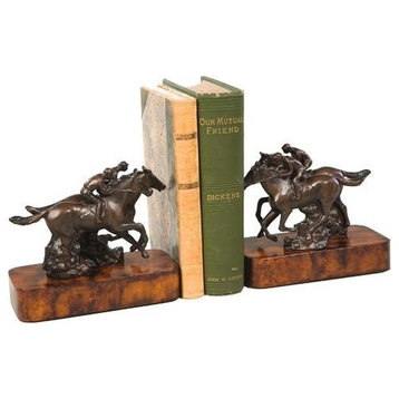 Bookends Bookend EQUESTRIAN Lodge Horse Photo Finish Chocolate Brown