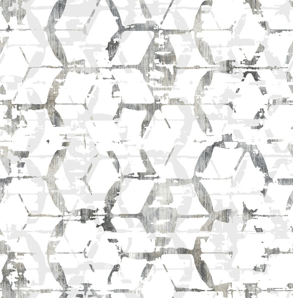 Augustine Black Distressed Geometric Wallpaper, Sample