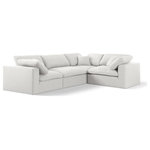 Meridian Furniture - Serene Linen Textured Fabric Deluxe Comfort 4-Piece L-Shaped Sectional, Cream - There's lots to love about the Serene linen textured deluxe cloud-like comfort modular collection, and this piece is not an exception. The soft cream linen textured fabric is cozy and sleek to the touch while the overstuffed down/feather cushions provide gentle support so you can relax and unwind like a VIP. Customize your seating with this modular set by adding the pieces you like most. Latches under each piece make it easy to snap them into position for a look that's modern yet welcoming.