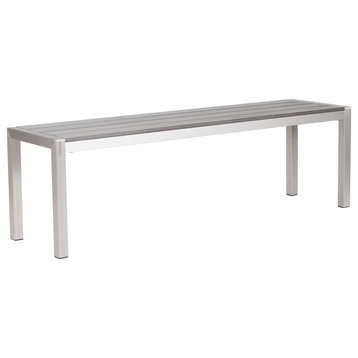 Modern Outdoor Brushed Aluminum Faux Wood Dining Bench