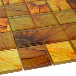 Glossy Sun Flower Square Glass Mosaic Tiles - Home Accessories & Decor