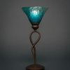 Leaf Mini Table Lamp In Bronze, 7" Teal Crystal Glass