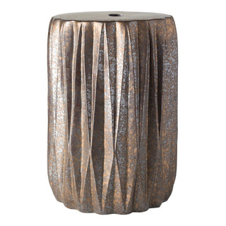 Surya Aynor AYN-002 Garden Stool, Dark Brown/Gold/Silver