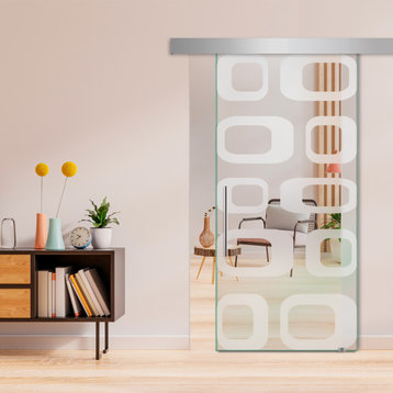 Sliding Glass Door With Designs ALU100, 30"x81"