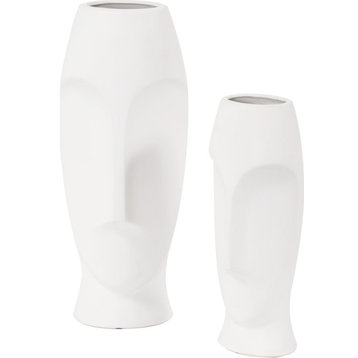 Abstract Faces Vases (Set of 2) - Matte White