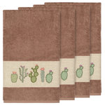 Linum Home Textiles - Mila 4 Piece Embellished Bath Towel Set - The MILA Embellished Towel Collection features whimsical blooming cactus in applique embroidery on a woven textured border. These soft and luxurious towels are made of 100% premium Turkish Cotton and offer lasting absorbency and superior durability. These lavish Turkish towels are produced in Linum�s state-of-the-art vertically integrated green factory in Turkey, which runs on 100% solar energy.