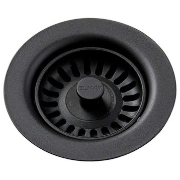 Elkay Polymer Drain Fitting, Removable Basket Strainer and Rubber Stopper, Black