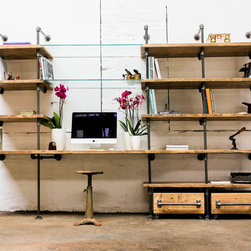 Hannah Reused Scaffolding, Steel Pipe & Glass Industrial Desk & Shelves - Desks & Writing Bureaus