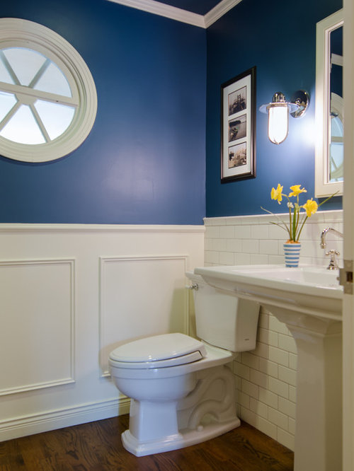 Traditional Blue Powder Room Design Ideas, Remodels & Photos