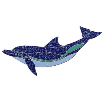 Crystal Up Swimming Dolphin Ceramic Swimming Pool Mosaic 36"x18", Blue