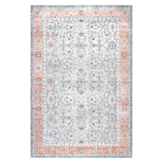 nuLOOM Paisley Machine Washable Faded Floral Border Medallion Area Rug, Beige, 3'x5