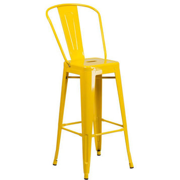 30" High Yellow Metal Indoor-Outdoor Barstool With Removable Back