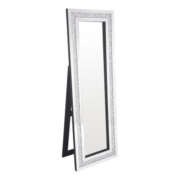 Clear Silver Floor Mirror with Crystal Borders and Silver Trim
