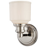 Hudson Valley Lighting - Windham 1-Light Bath and Vanity With Opal Glossy Glass Shade, Satin Nickel - Strong and handsome, the Windham collection showcases the timeless appeal of classical styling. Mouth-blown opal glass canisters mount to cast metal socket holders, replete with crisply turned steps and finely etched dentil knurling. Subtle knurling appears again on Windham's circular backplate, reinforcing the classical motif.